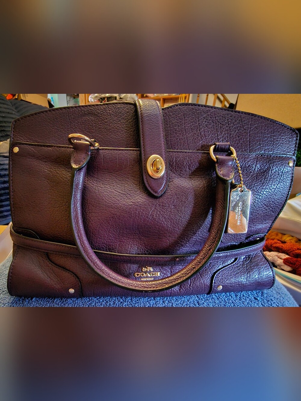Coach Deep Purple Leather Mercer with Gold Hardware